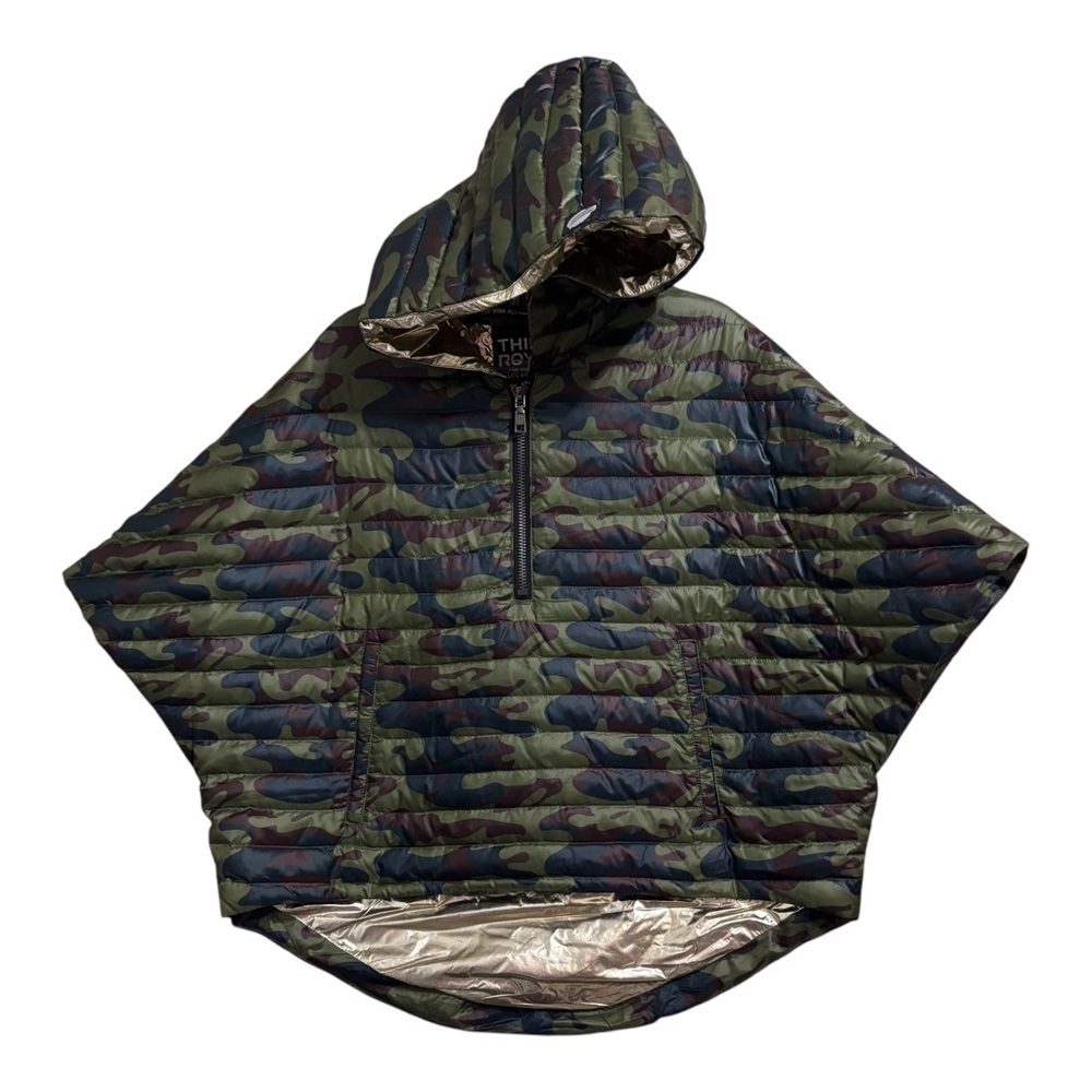 Think Royln Puffer Poncho Womens Medium XS/sm Green Camo Gorpcore Streetwear